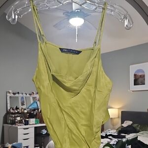 Zara Women's Lime Green Cowl Neck Top